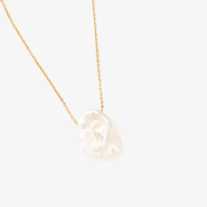 Custom European Vintage gold plated Chain Real Natural Baroque Pearl Pendant Necklace