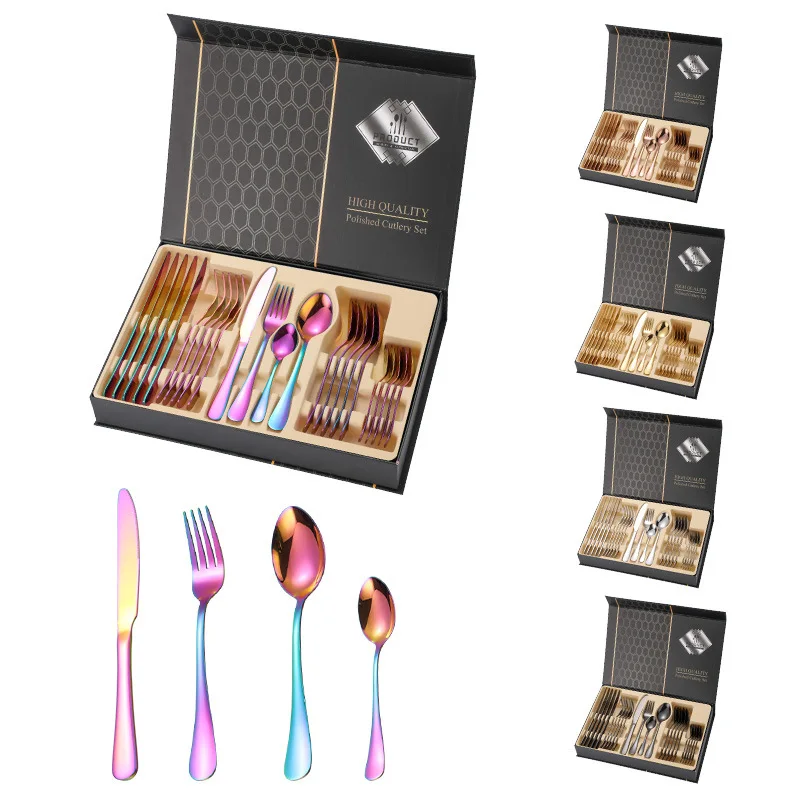 Wholesale Flatware Set 24pcs Stainless Steel Gold Plated Cutlery Spoon Fork Knife Set