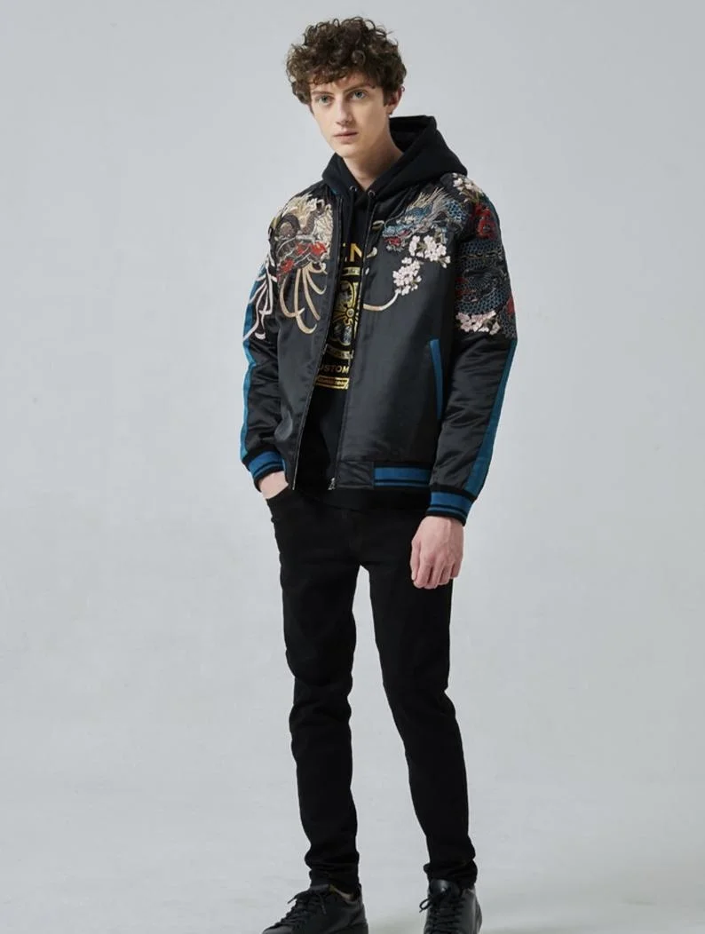 Top Quality Japanese Harajuku Embroidered Sukajan Souvenir Bomber Jacket