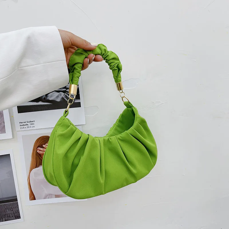 L084 latest ladies  foreign style pleated daily handbags designs women leisure candy color underarm cloud bags