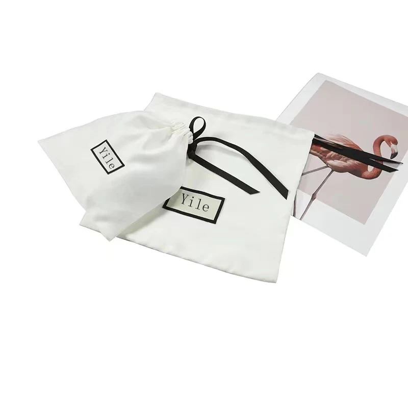 High Quality Chic Handbags Shoe Dust Bags Customized  Logo Satin Drawstring Bags for Cosmetics and Clothes