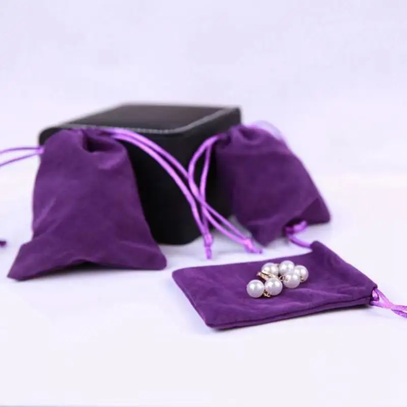 Custom Logo Suede Velvet Drawstring Bag with Embroidery or Printing Stamping Handling for Necklace Jewelry and Gift Packaging