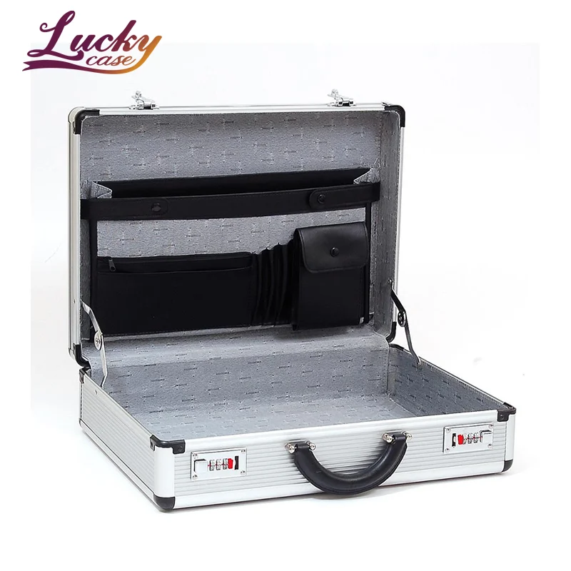 Professional Silver Aluminum Briefcase For Business Portable Lockable Empty Aluminum Hard Tool Case With Handle