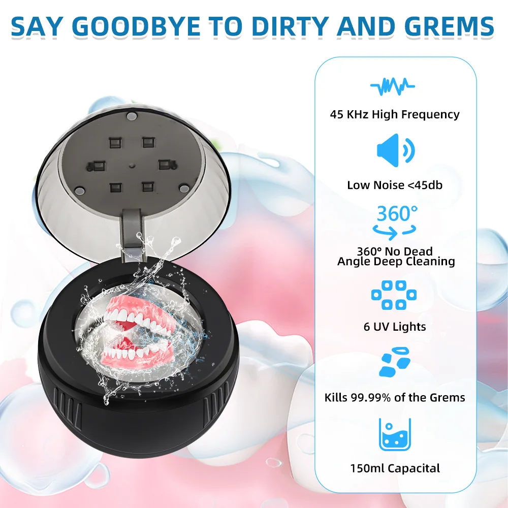 2024 High Quality Aligner Retainer Mouth Guard Dental False Jewelry Teeth Household Ultrasonic Denture Cleaners