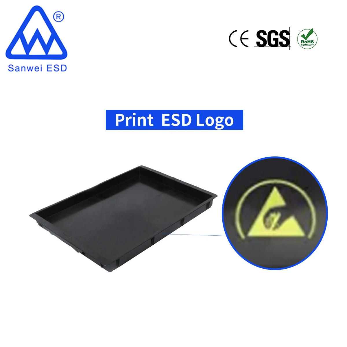 3W-9805112 черная упаковка пластик pp решетки esd лоток для электронных продуктов