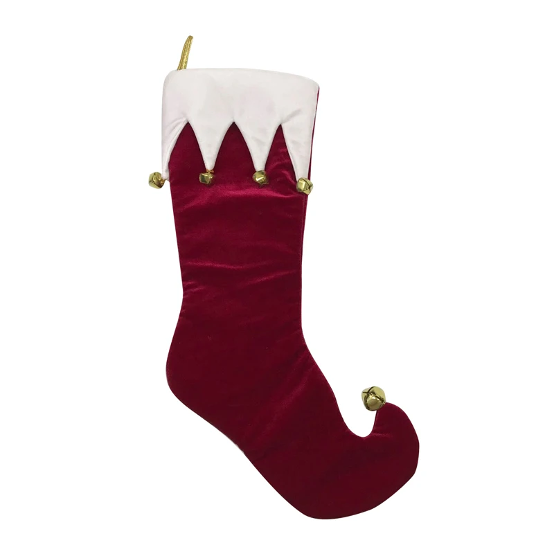 Wholesales Christmas Elf Toe Stocking Tipped With Jingle Bell Velvet Xmas Decorations For Tree Mantel Hanging