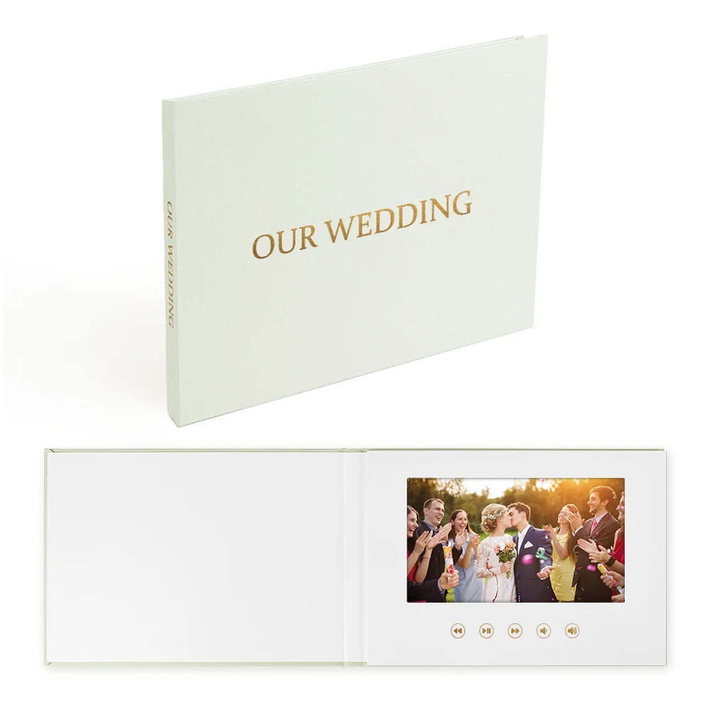 Personalized 7inch Lcd Screen Invitation Card Video Brochure Wedding Video Book linen hardcover video album