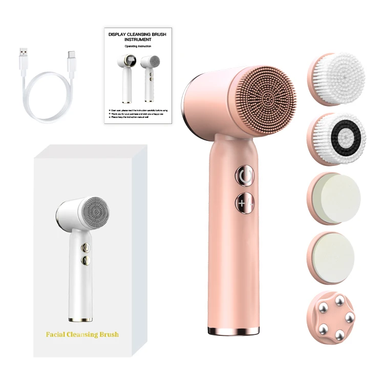 Waterproof IPX6 Mini LCD Display Spin Facial Cleaning Brush Face Cleaning Brush Electric Facial Cleansing Brush