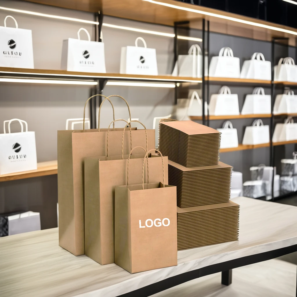 Wholesale Recycled Custom Brown white black 120gsm Twisted Paper Handle Food restaurant takeaway shipping kraft paper bag
