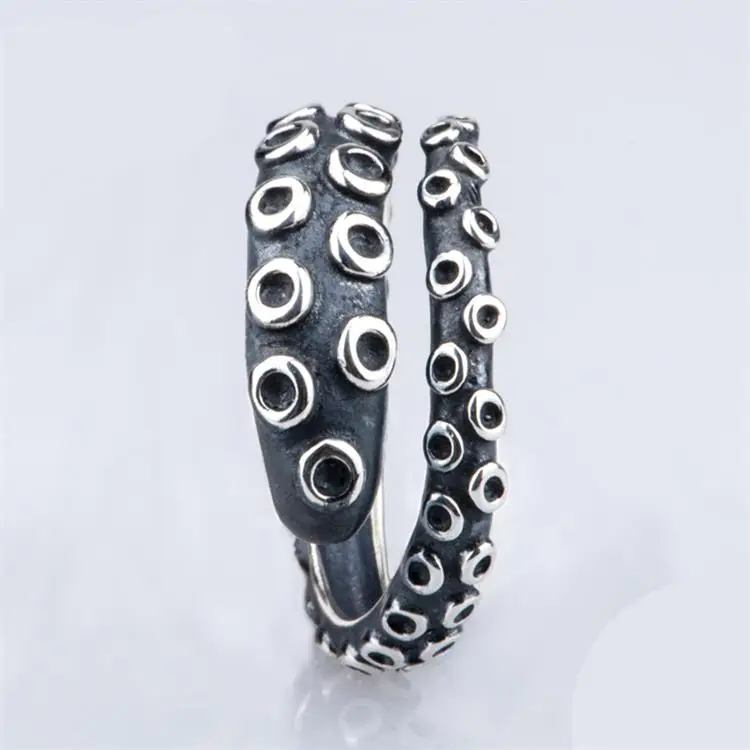 cheap wholesale 925 sterling silver Gothic Deep sea squid Octopus finger Adjustable rings