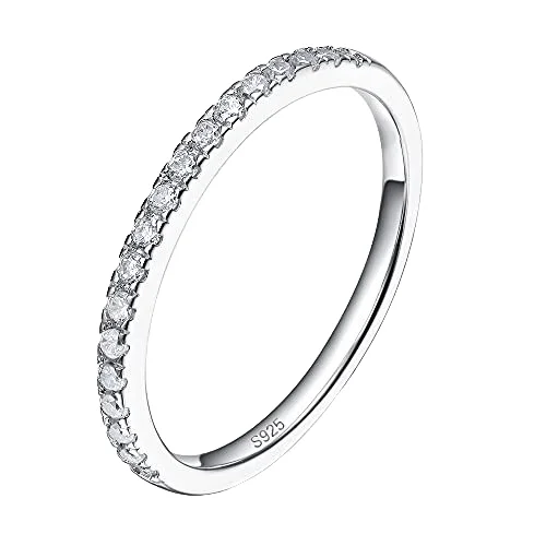 Classic Setting Cubic Zirconia Band Ring Jewelry 925 Sterling Silver 2mm Ring