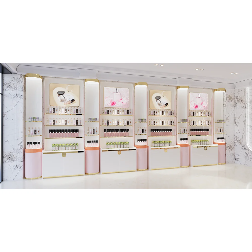 Free standing Cosmetics Display Rack Beauty Salon Product Shelf Cabinet Wholesale Make Up Beauty Product Display Cabinets