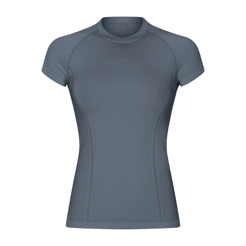 Spring and summer new round neck slim solid color yoga short sleeve female elastic quick dry fashion sports leisure yoga wear