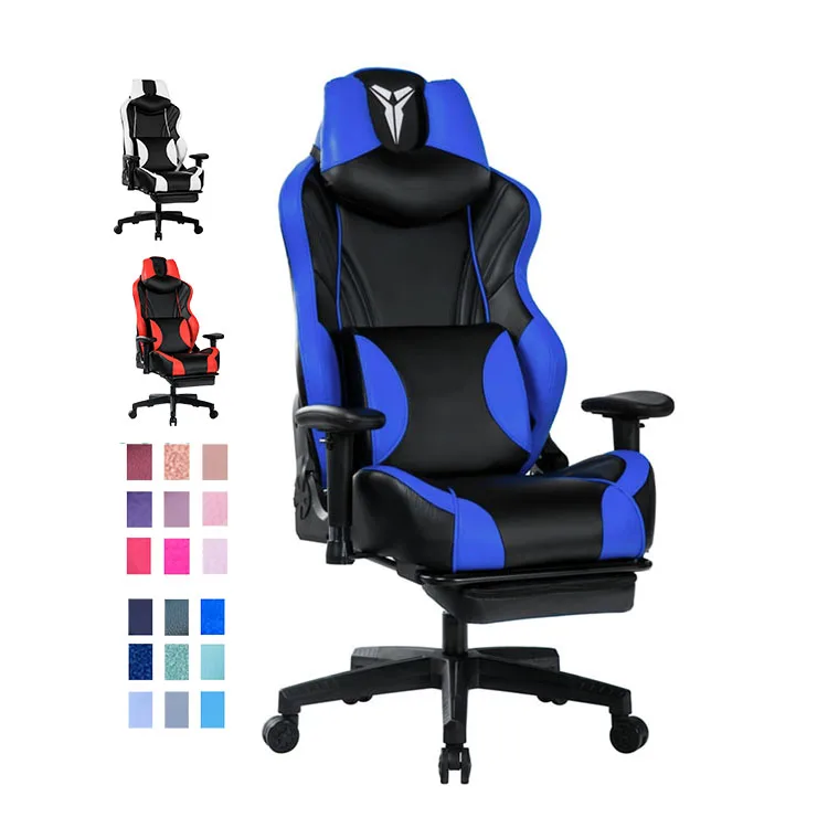 Custom Color Logo Free Comfortable Blue Gamer Chair Back Support Cheap Best Table Gaming Chair with Footrest U Shaped Headrest