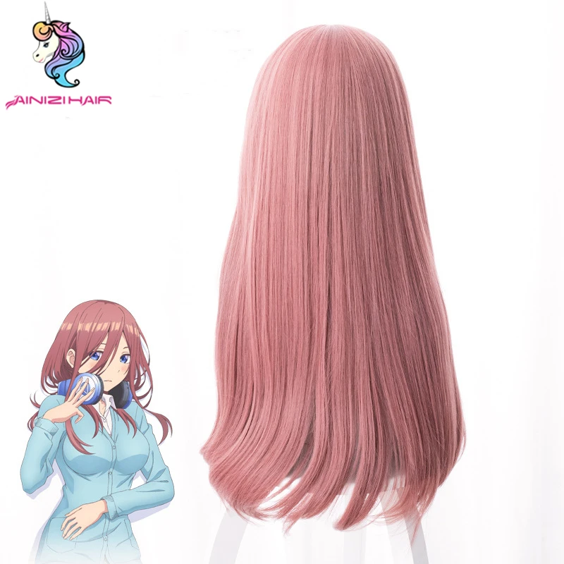 Ainizi synthetic Japanese anime The Quintessential Quintuplets series character of Nakano Miku cosplay wig with model show