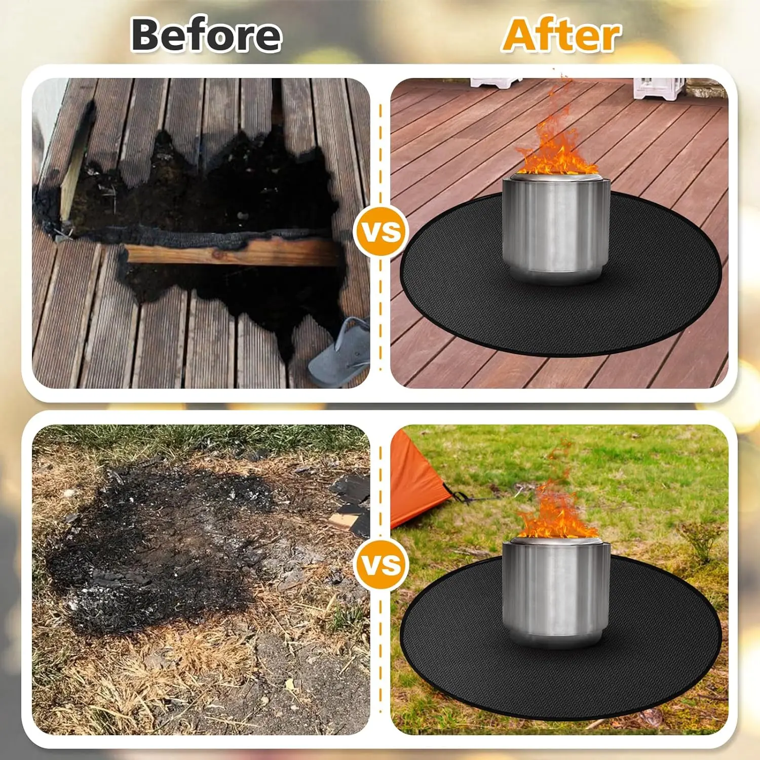 3 Layers Heat Resistant Outdoor Deck Lawn High Temp 36 Inch Round Fireproof Fire Pit Mat For Grass