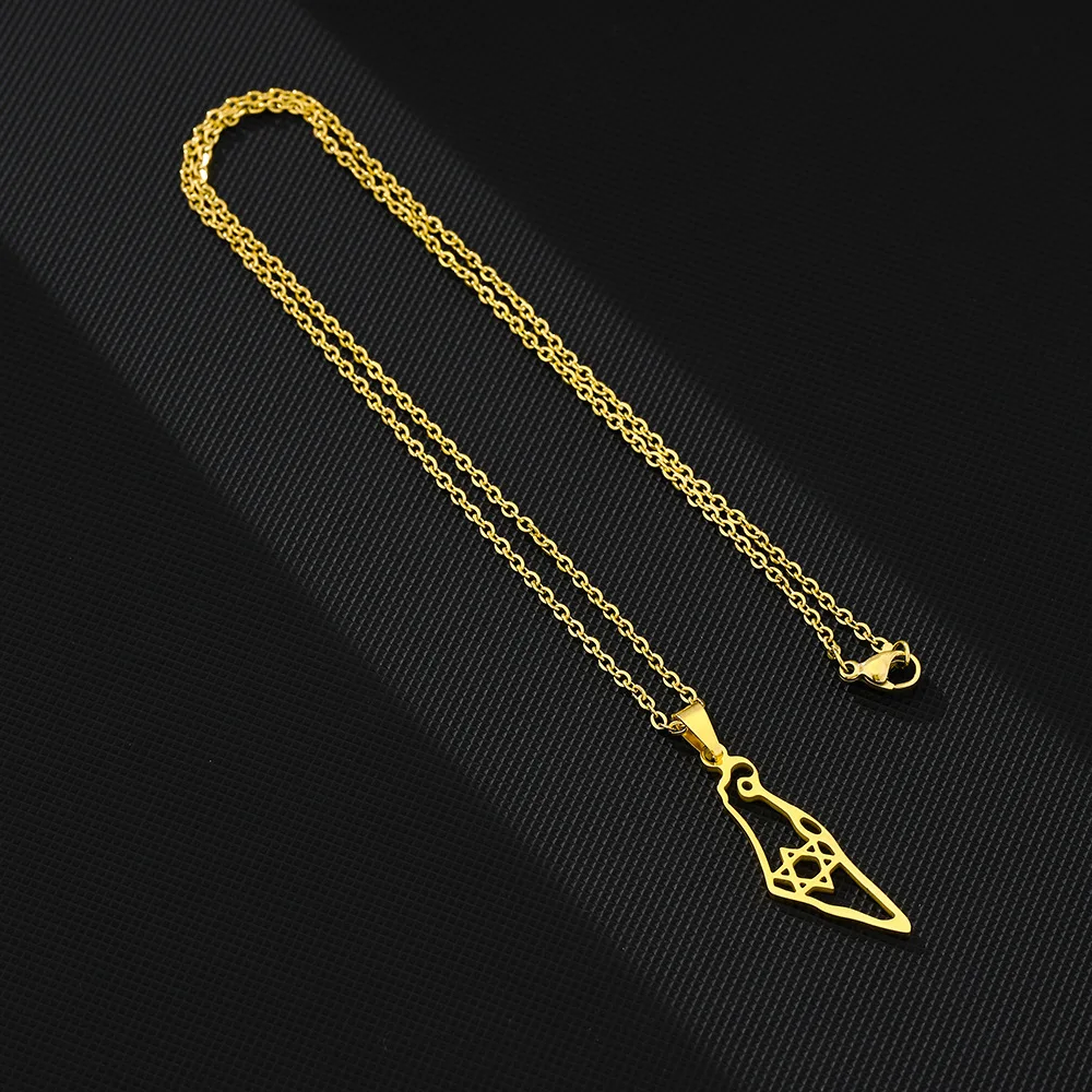 Stainless steel geometric ethnic style hollowed out hexagonal star titanium steel Israel map necklace