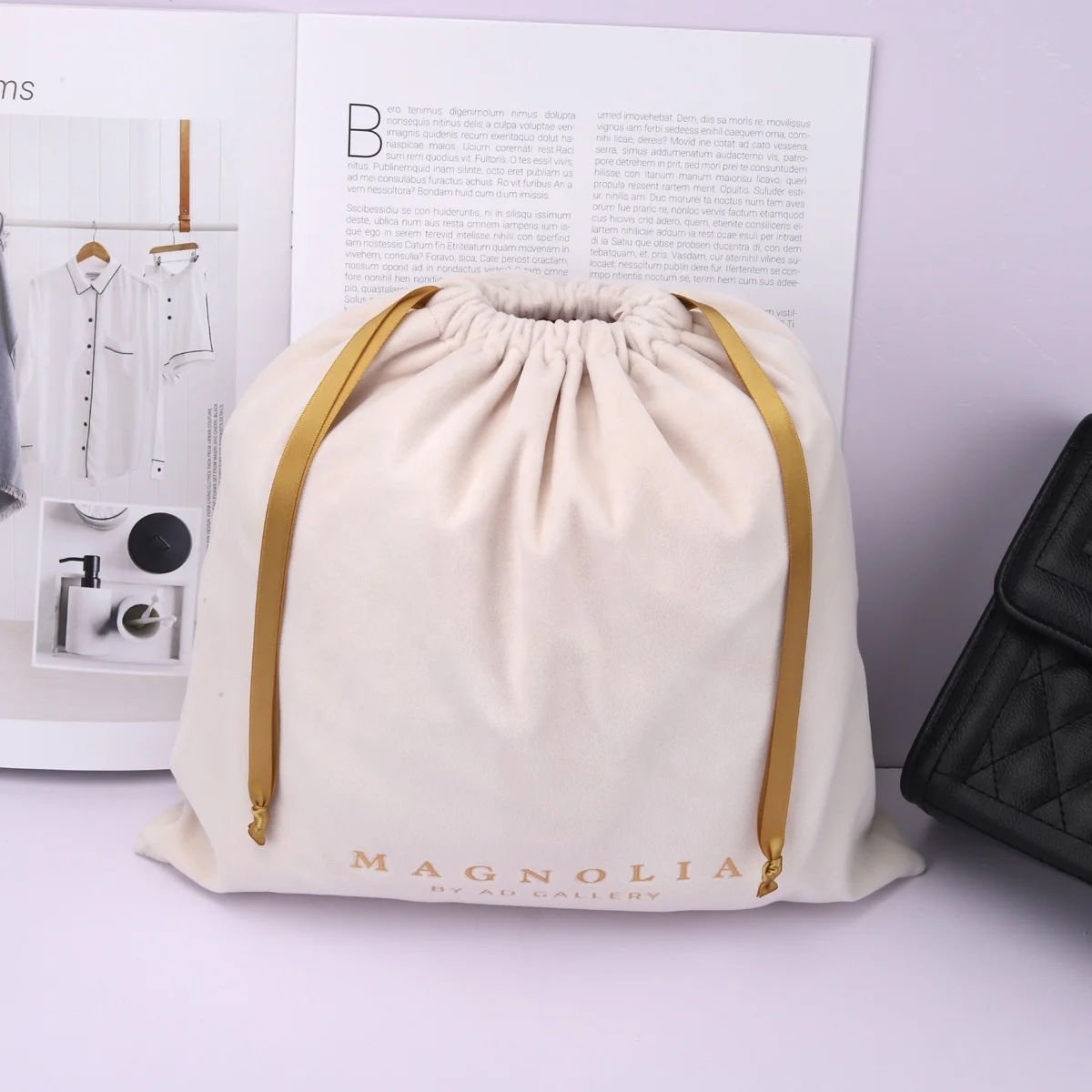 Custom Logo Printing Velvet Dust Clothes Storage Shopping Bag For Handbag Luxury Soft Drawstring Velvet Dust Shoe Pouch