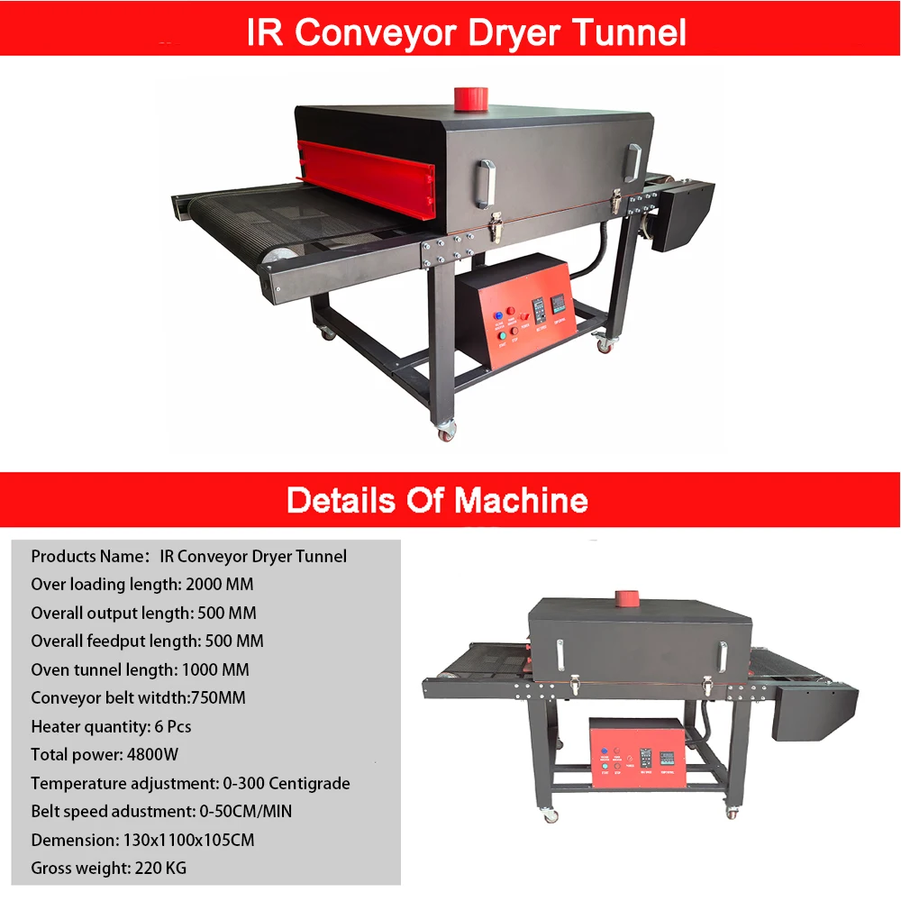 Fast Infrared Drying Tunnel Dryer IR Tunnel Mesh Belt Drying Machine For Screen Printing