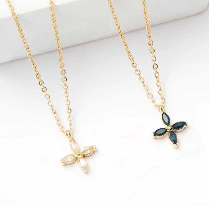 Best Seller Four Leaves Clover 14K Real Gold Plated Pendant Stainless Steel Colorful Zircon Necklace