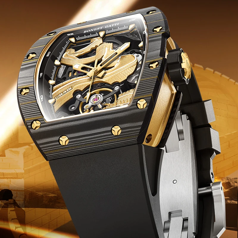 Bonest Gatti The Great Wall Design Carbon Fiber Men Luxury Automatic Wristwatch