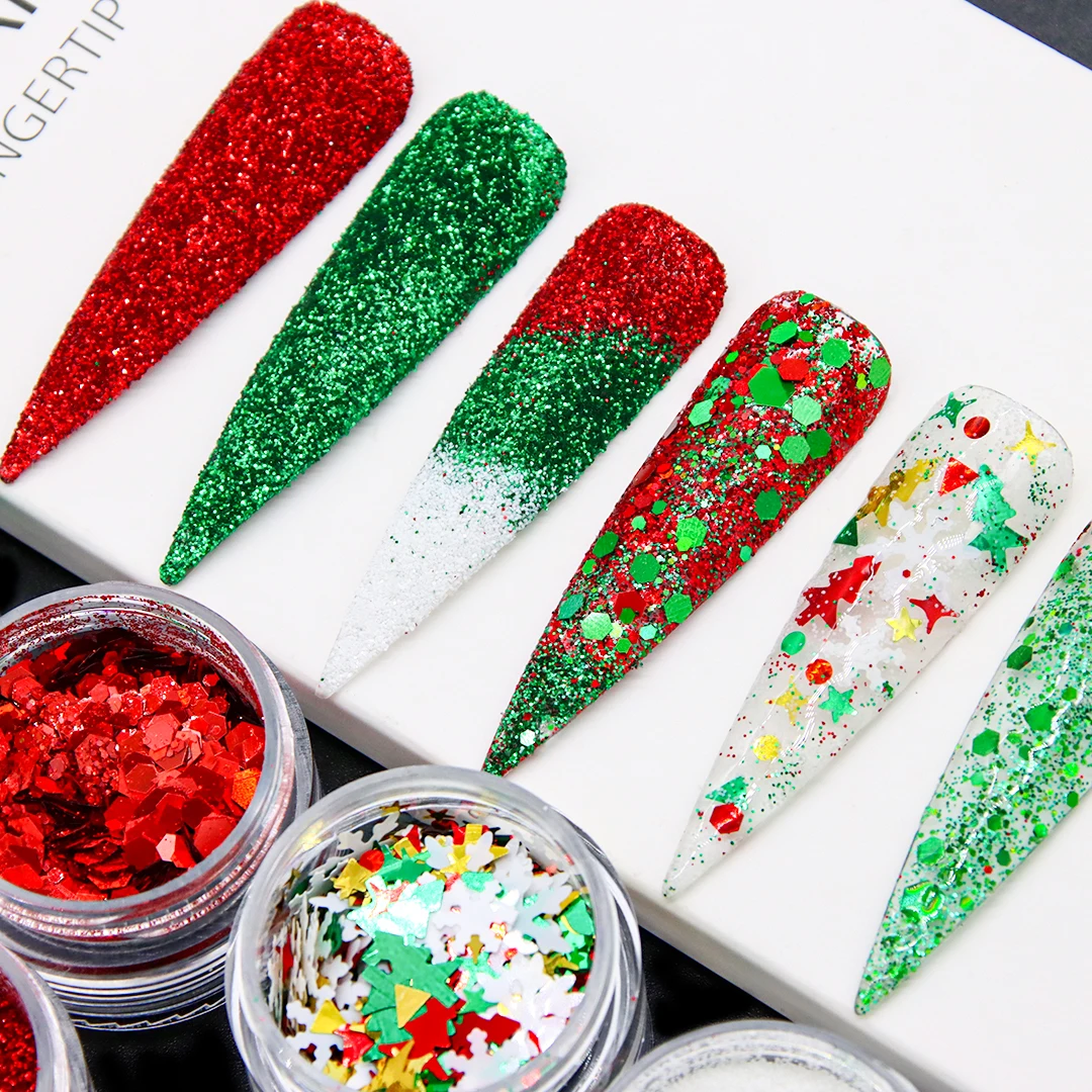 Irregular Christmas Glitter Nail Decoration Sequin Glitter White Snowflake Christmas Nails Accessories