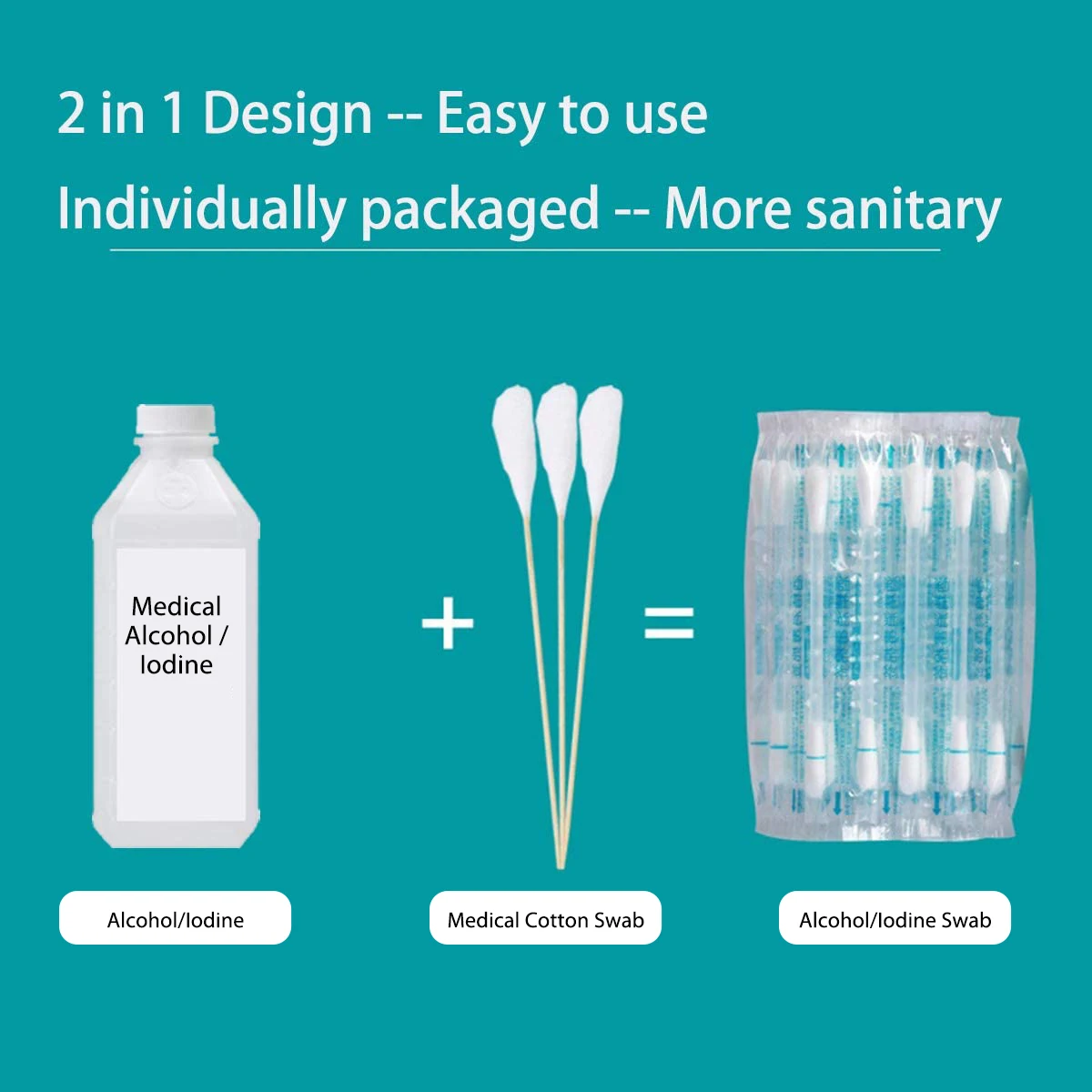 Plastic Stick Alcohol Filled Iodophor Ear Clean Cotton Swab Bud With Single Packing