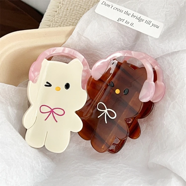 Hot selling Japan Korea Girls Cute Sweet Cartoon Headphones Cat Hairpin Colorful Kitten Acetate Hair Claw Clip Hair Accessory