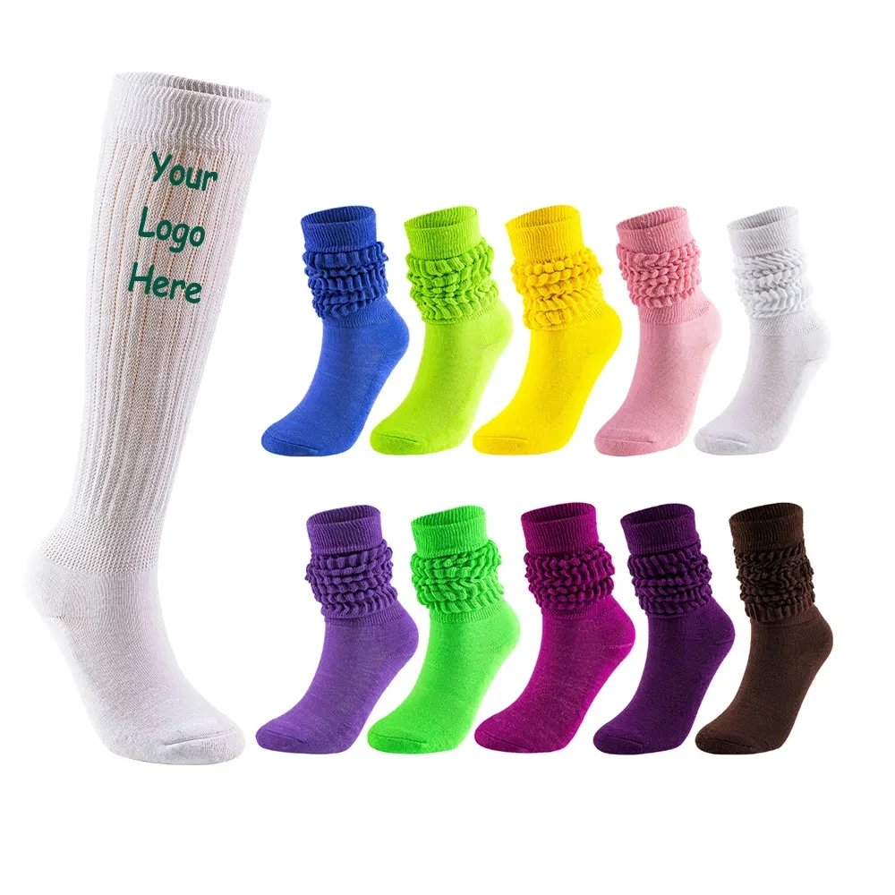 Wholesale Custom Logo Fashion Double Needle Cotton Elastic Long Solid Color Loose girls Slouch Sock For Women