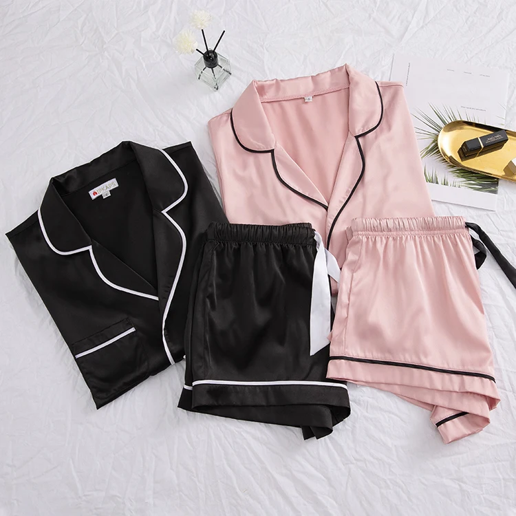 Custom Pajamas Solid Wear Kids Night Suits Sleeping Toddler Boys And Girls short Satin Silk Pyjamas Kids Sleepwear Sets