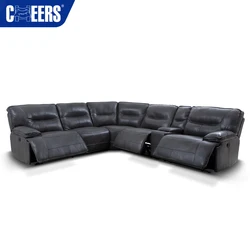 MANWAH CHEERS Real Leather Corner Sofa Modern Black Sectional Reclining Couch Living Room Sofa
