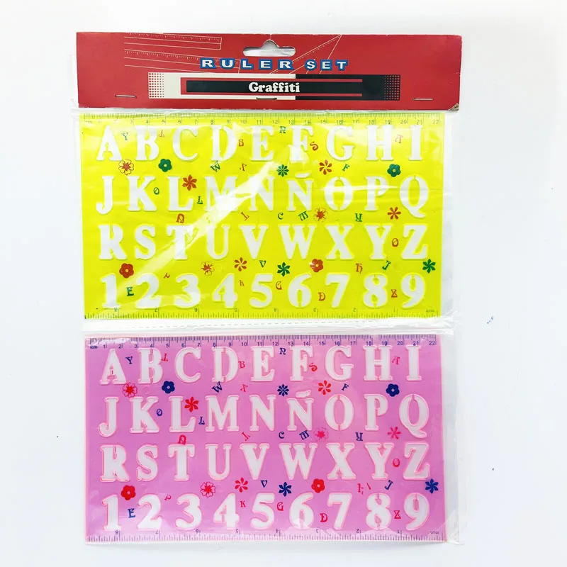 Premium Quality 2pcs/Set Classic 22cm Length Plastic Letter Drawing Stencil Ruler for Children