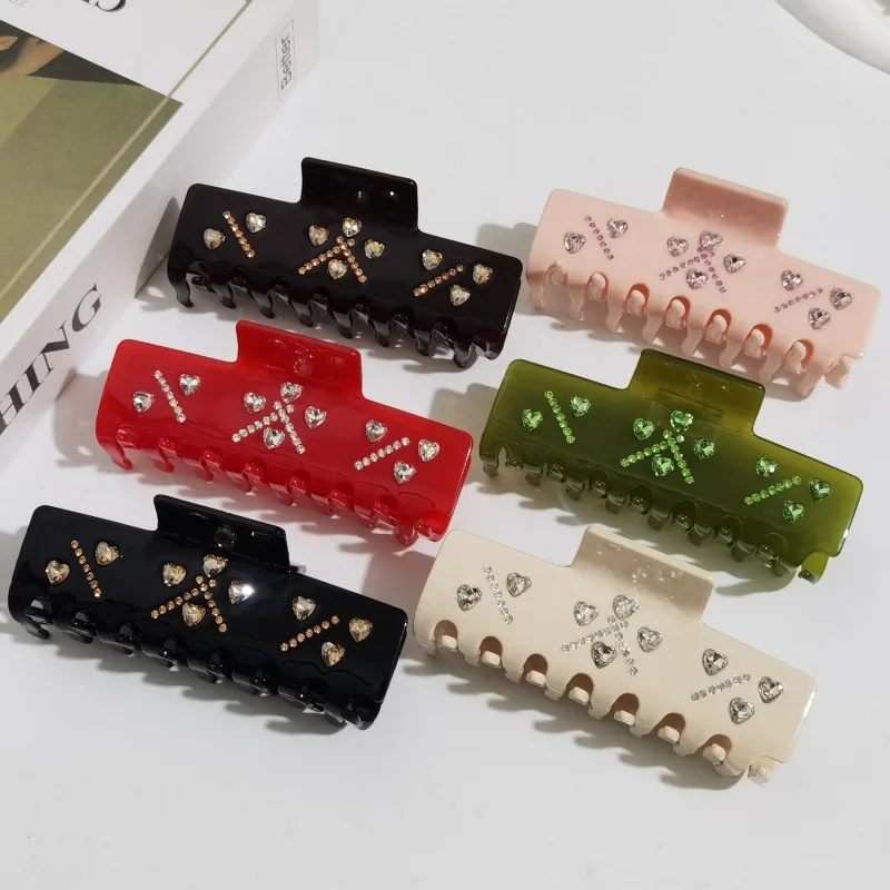 5cm small chess checked plastic square hair clamp strong hold checkered PVC acrylic acetate hair claws clip checker hair claw