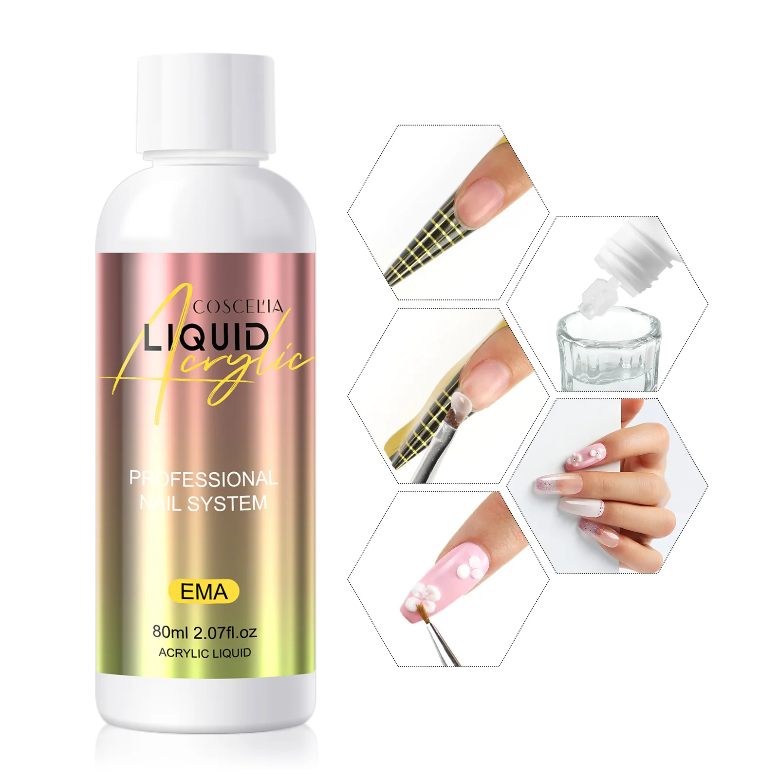 Private Label Natural Fashionable Monomer 80ml EMA Nail Acrylic Liquid Slip Solution COSCELIA Nail Acrylic Powder