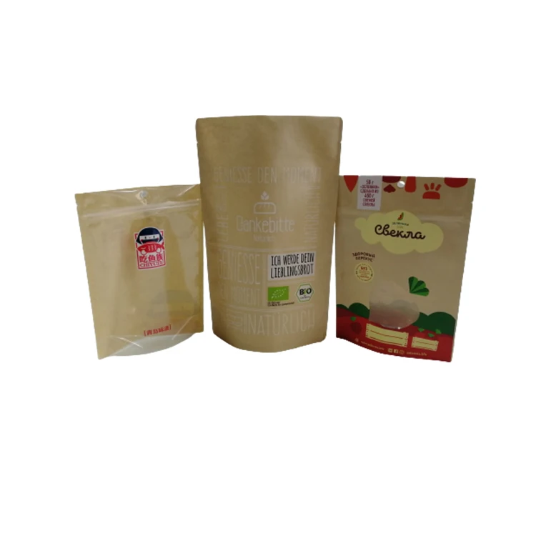 
Low MOQ Stand Up Plastic Ziplock Food Packaging Bags for dried fruit Cookies Candies 