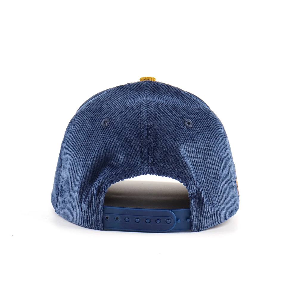 5 Panel Corduroy Baseball Cap Custom Gold 3d puff embroidery logo Adjustable Strap Two Tone Gorras Corduroy Dad Hat