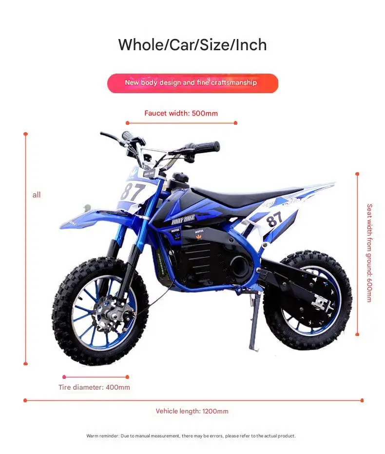 High Power 36v12ah Mini Electric Bike with 500W Brushless Motor 25mph Cheap Kids Dirt Bike with Two Wheels