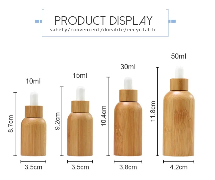 10ml 30ml 50ml Empty Eco-friendly Bamboo Essential Oils Bottle Glass Dropper Bottle with Natural Bamboo Wood Shell