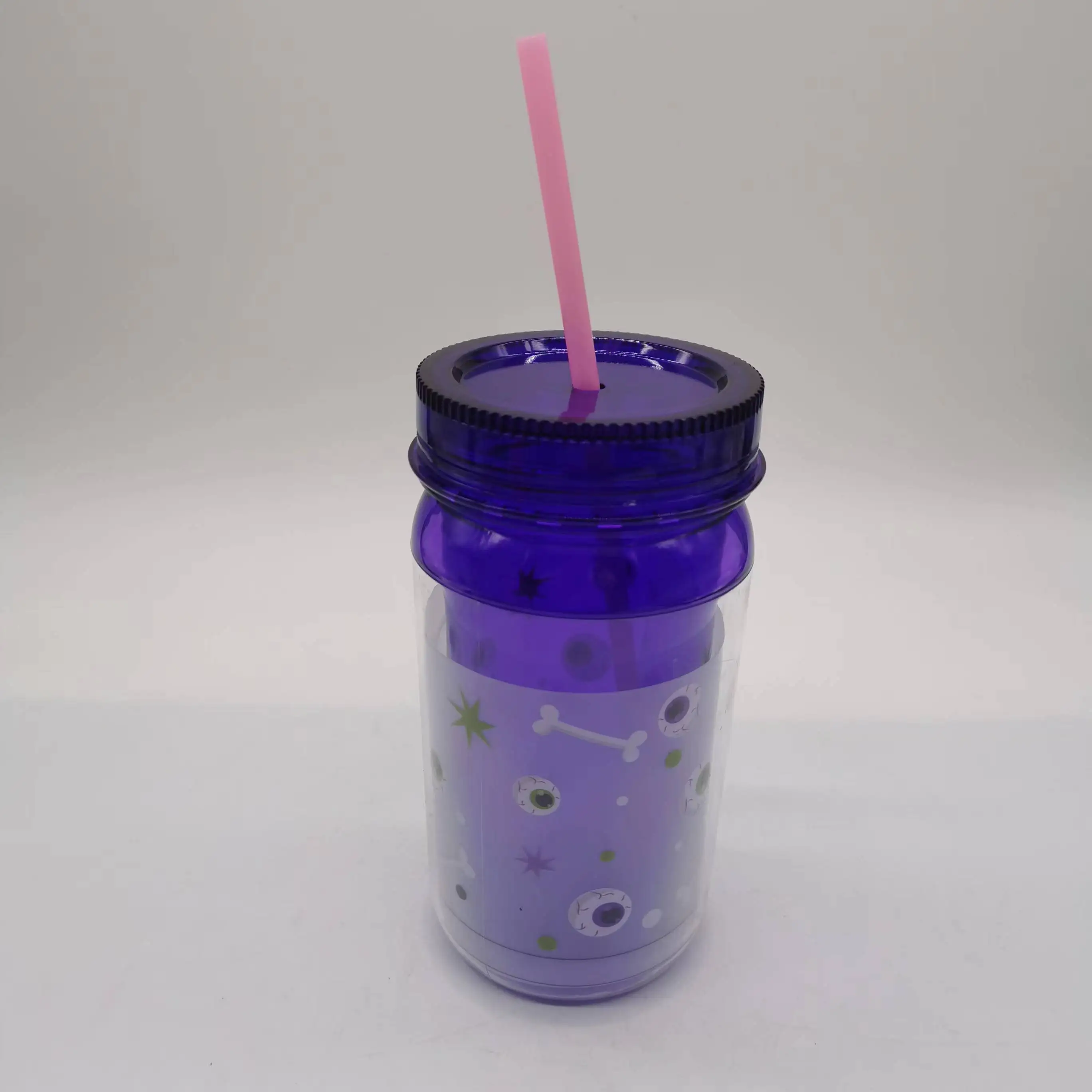 Halloween large capacity plastic water bottle with straw and pattern marking reusable drinking bottle for bar parties