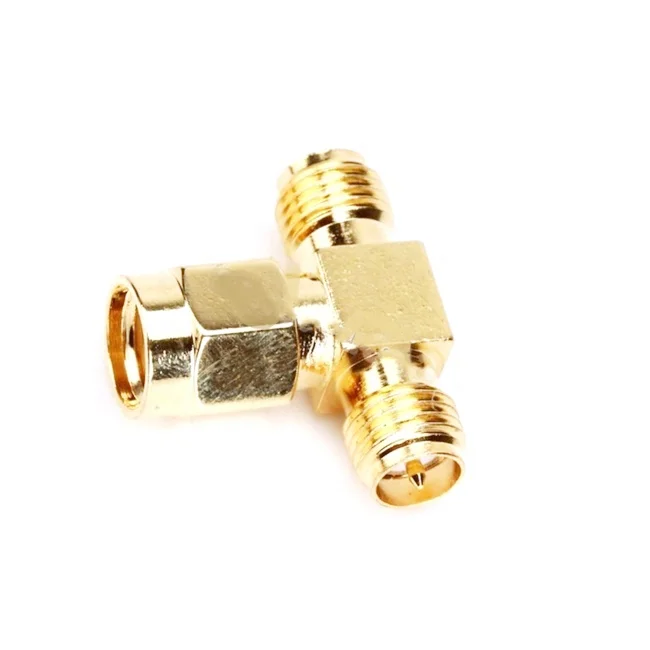 High Quality RP-SMA Male To 2 RP-SMA Female T Type Antenna Splitter Adapter Connector