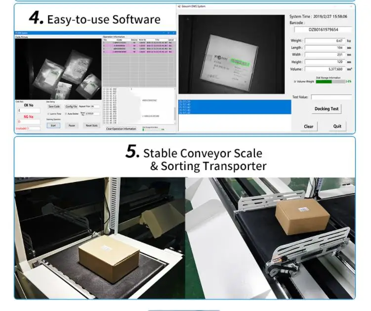 GOSUNM Network e-commerce Parcel Dimensioning Weighing Scanning and Sorting Machine DWS with Sorter Bin