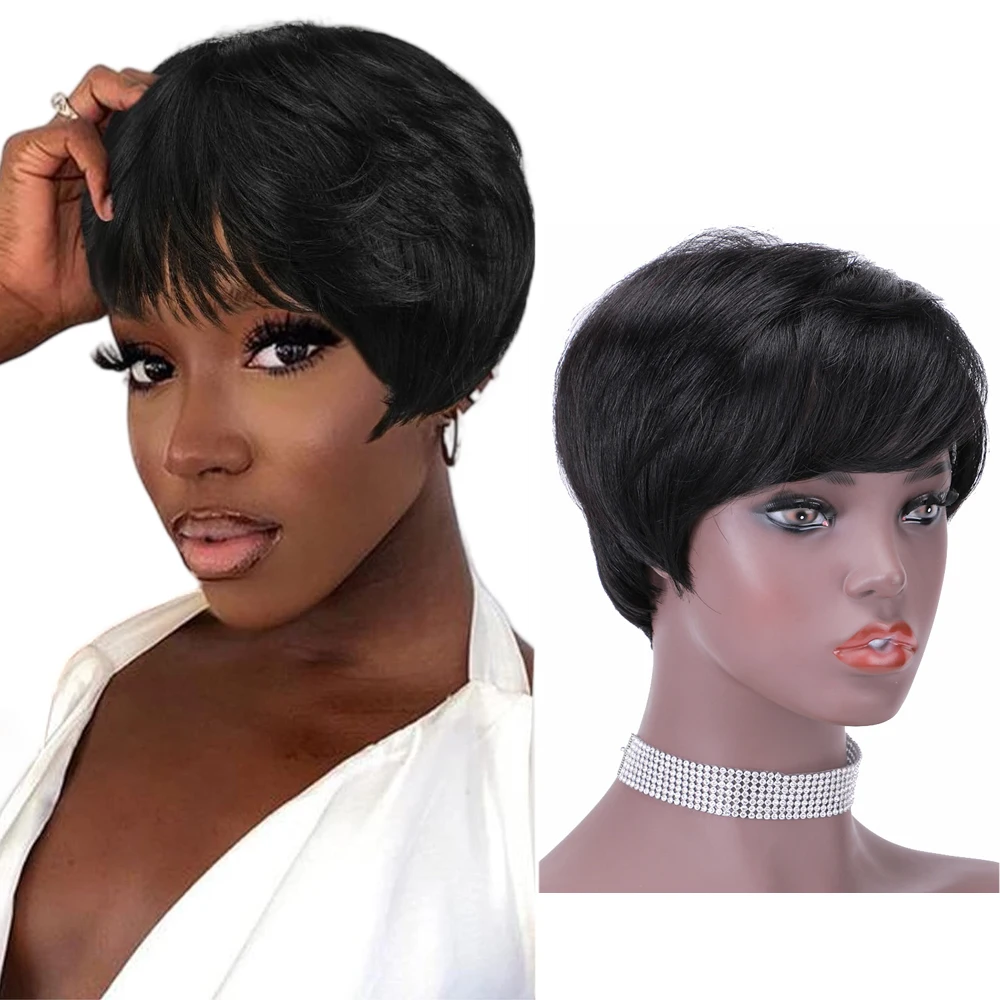 Pixie Cut Human Hair Blend wigs Wholesale Cheap Prices Ready to Wear Short Bob Bouncy Real Hair Wigs