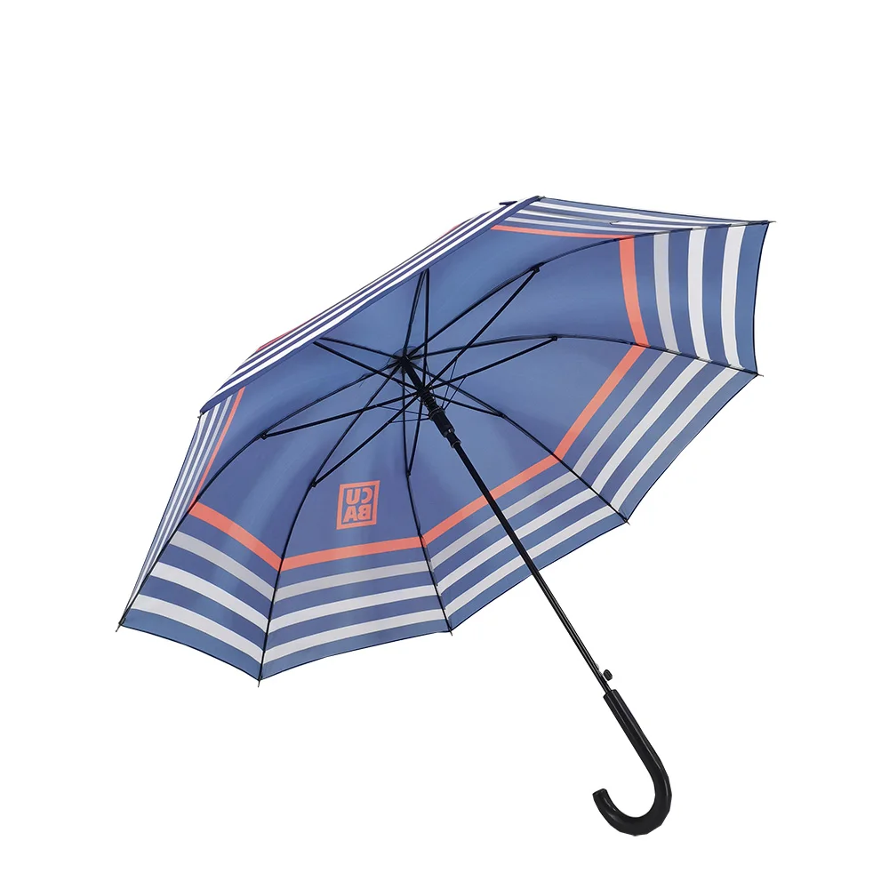 23 inch 8 Ribs Automatic Open Fiberglass Windproof Straight Umbrella With Customised Logo