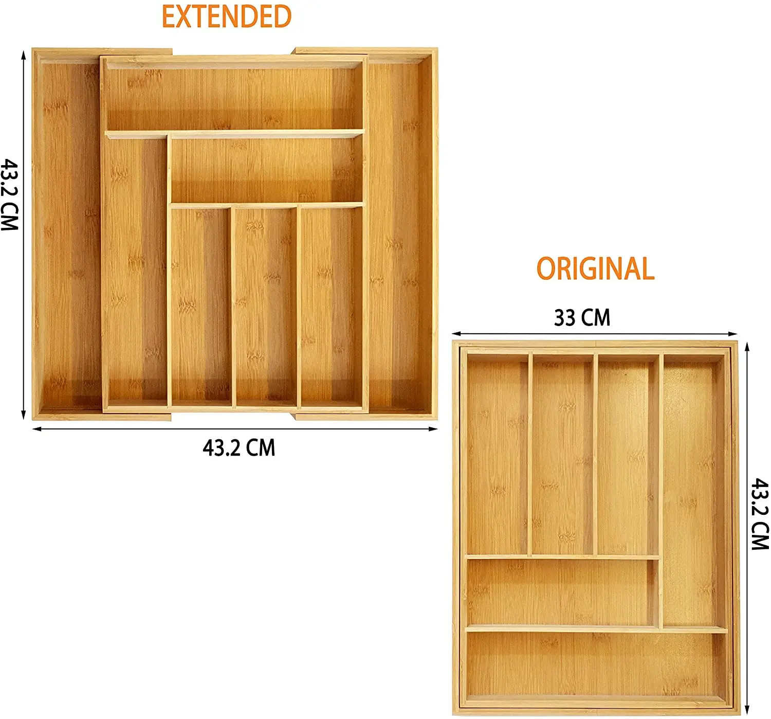 Bamboo Cutlery Tray Organiser, Kitchen Utensil Holder, Extendable Wooden Knife and Utensils Holder Tray Rack
