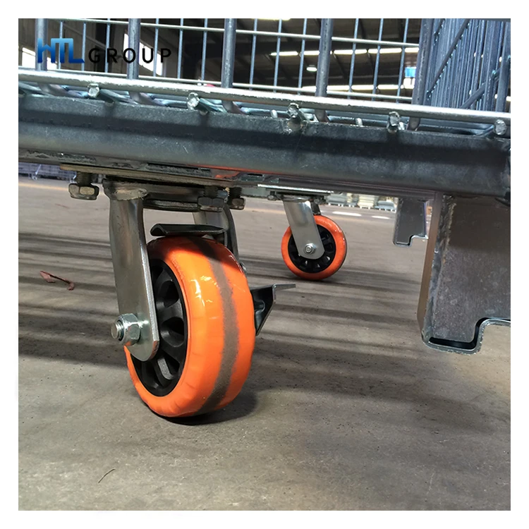 Galvanized warehouse mining industry durable metal mesh container on wheels