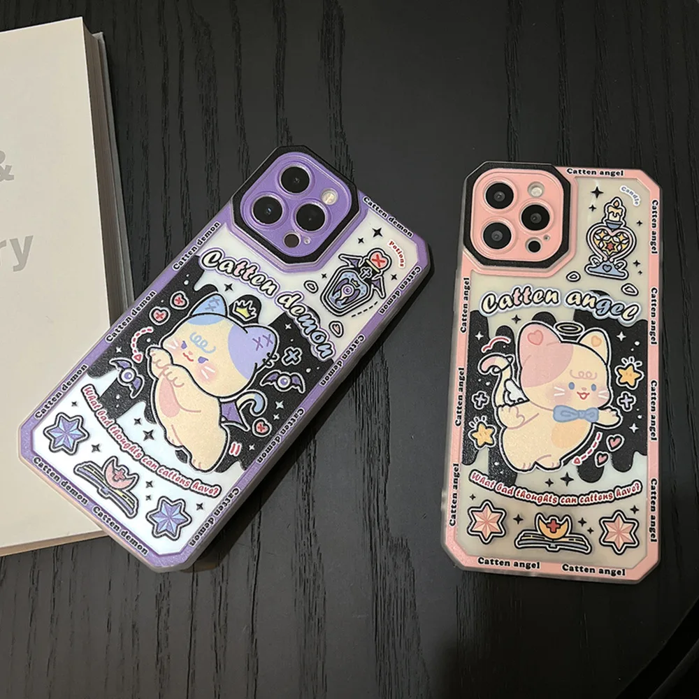 Cartoon Cute Cat Graffiti Case Full Protect Back Cover For iPhone 14 11 Pro Max 12 Pro 13 Pro Xs Max Xr 8 7 Plus Soft Phone Case
