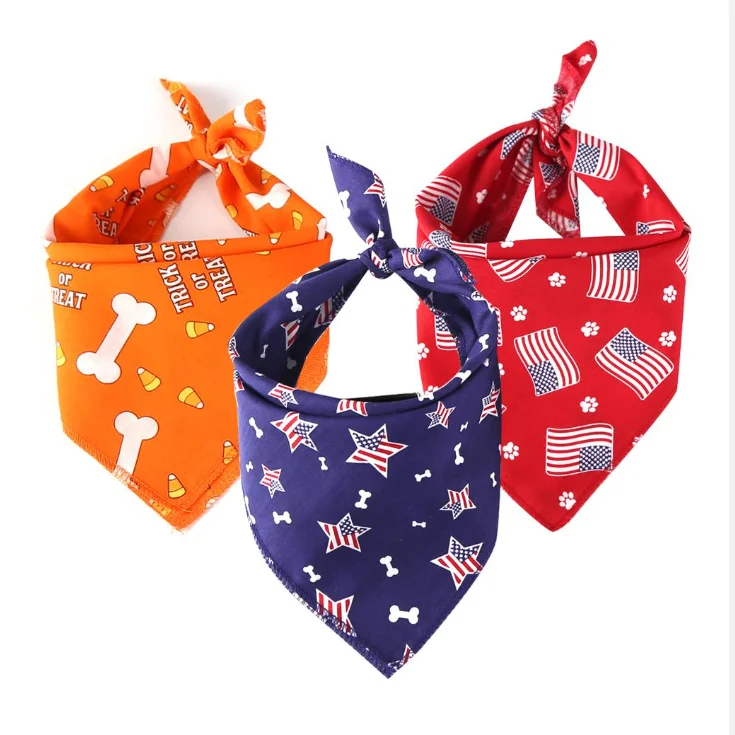 Custom cotton fabric dog collar bandana cute pet neckwear bandana for birthday
