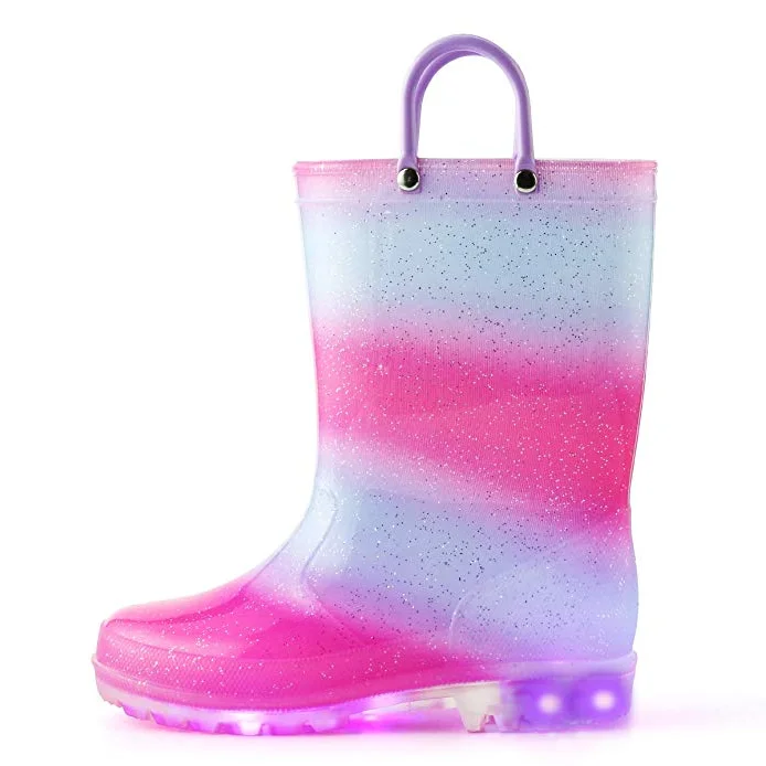Girls Plastic Wellies Toddler LED Shiny Children Rain Boots