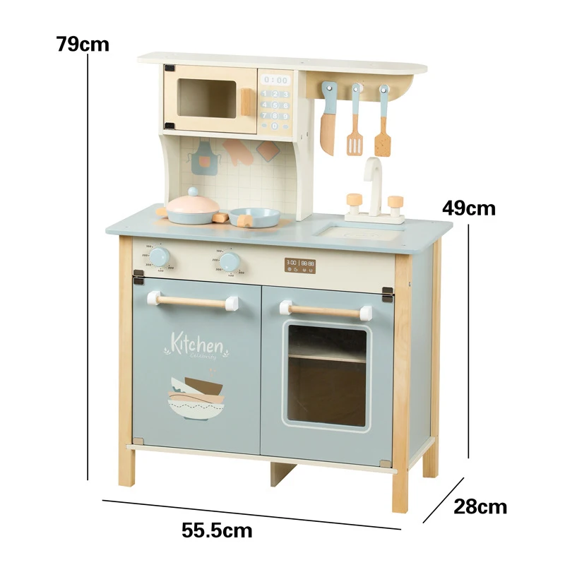 Children Play House Kitchen Set Cooking Wooden Kitchenware Simulation Cooking Pretend Play Toys Food Toys for 2+ Year Old