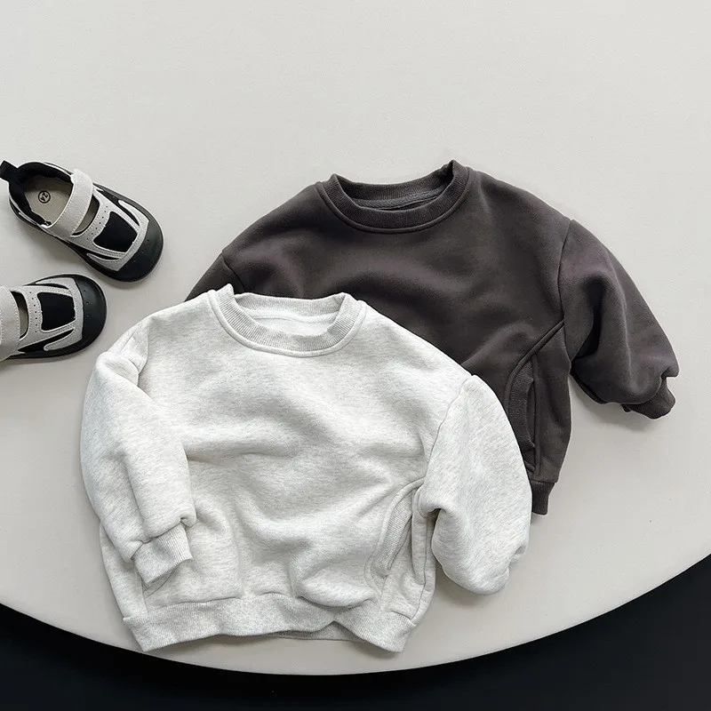 Winter Wholesale Baby Boy Sweatshirt Unisex Infant Girls Solid Gray Tops Clothing